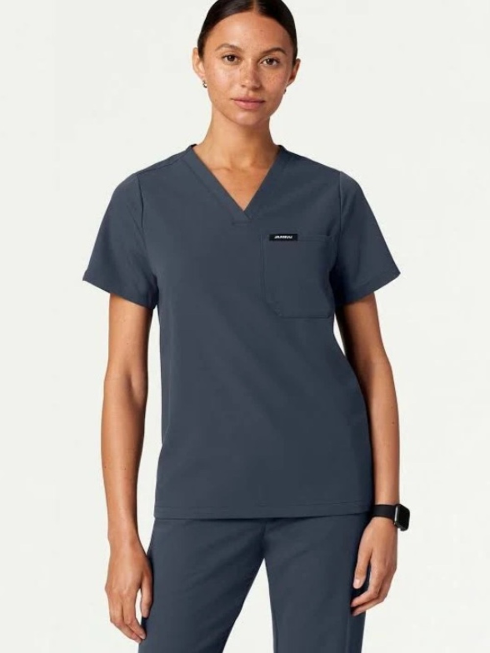 Jaanuu Women's V-Neck Scrub Top in Charcoal
